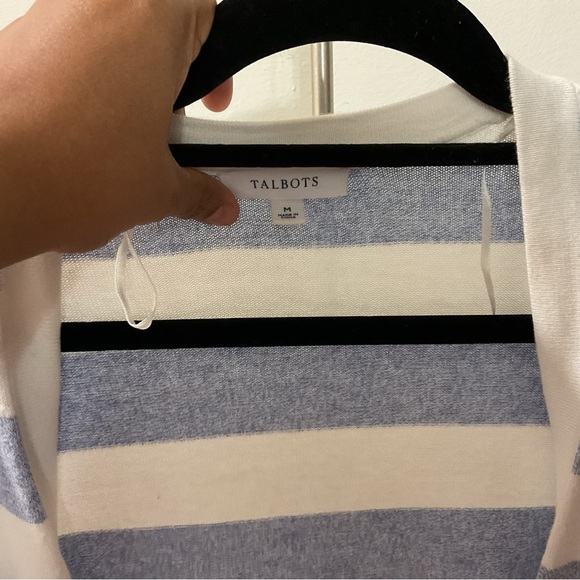 Talbots Blue White Straps Long Cardigan Size M - Picture 4 of 8